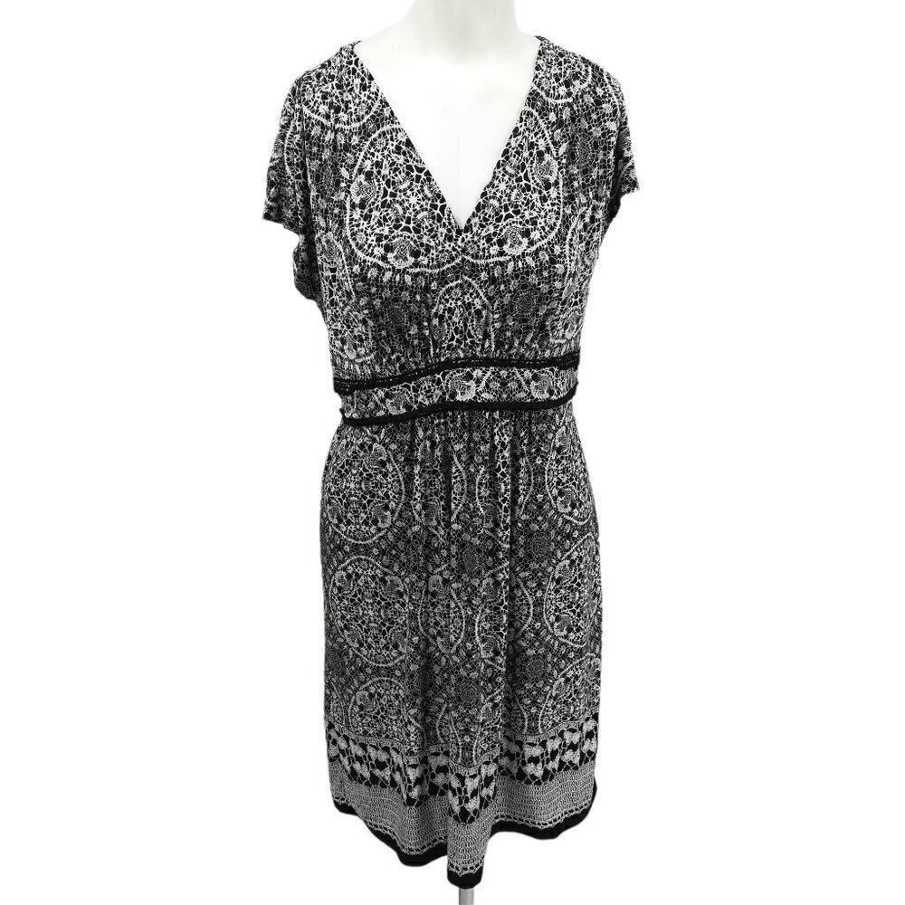 Soma Intimates V Neck Stretchy Pajama Dress Size M Black White Womens PJs Soft
